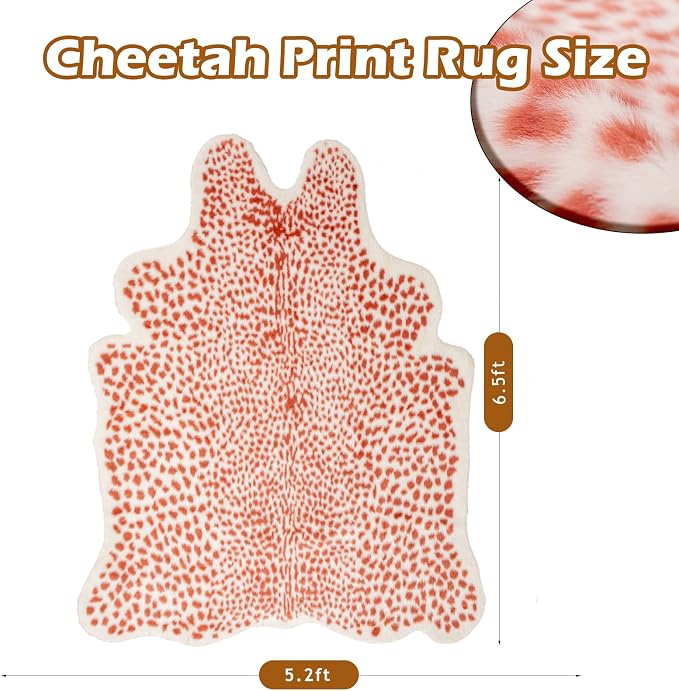 Leopard Rug, Pink Cheetah Print Rug 5.2x6.8ft Faux Cowhide Animal Fur Skin Printed Hide Cheetah Area Rugs Carpet for Bedroom Livingroom Home