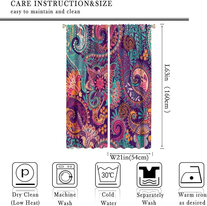 Vintage Bohemian Curtains, Indian Bohemian Mandala Colorful Pattern Blackout Thermal Curtains, Bedroom Living Room Curtains, 2 Panel Set, 42x63 in.