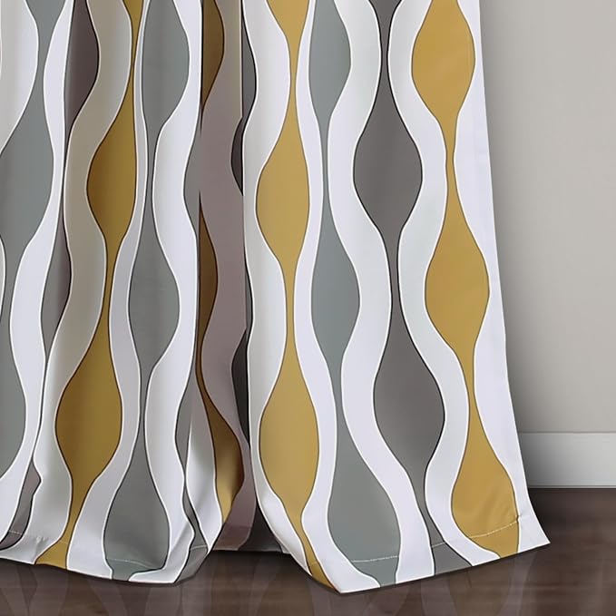 Lush Decor Mid Century Geo Light Filtering Window Curtain Panel Pair, 52" W x 108" L, Gold & Gray
