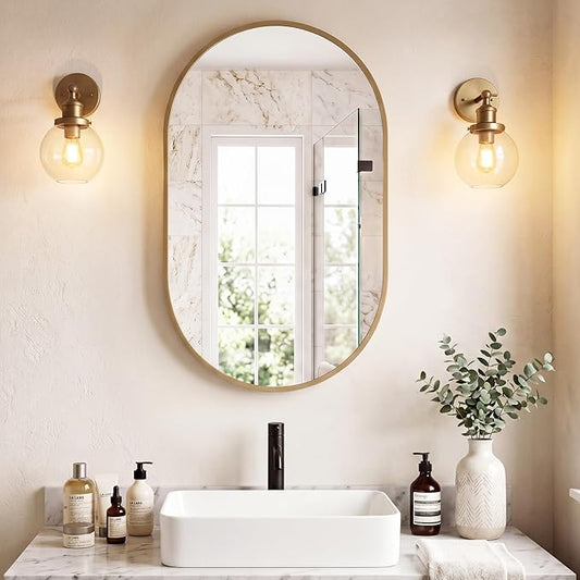 Sweetcrispy 20"x30" Oval Gold Bathroom Mirrors for Wall, Bathroom Mirrors for Over Sink, Metal Framed with HD Shatter-Proof Glass for Entryway, Living Room, Bedroom