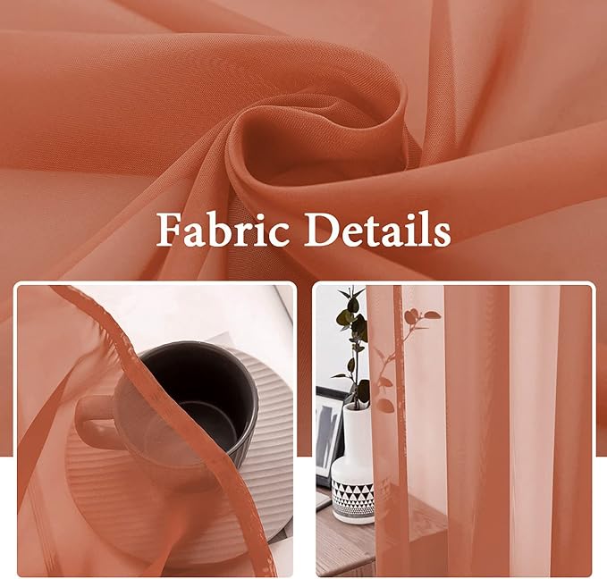 MIULEE 2 Panels Solid Color Sheer Window Curtains Elegant Window Voile Fall Panels/Drapes/Treatment for Bedroom Living Room (54X96 Inches Burnt Orange)