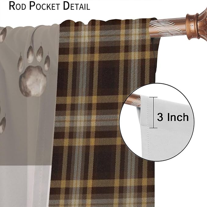 Vintage Animal Blackout Curtains for Kitchen Country Farmhouse Brown Patchwork Plaid Forest Cabin Hunting Deer Bear Animals Windows Treatments for Bedroom Living Room 42x63in