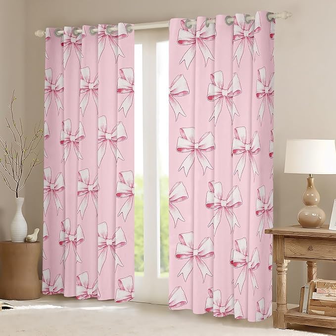 Erosebridal Pink Bowknot 38" Wx54 L Window Curtain for Girls,Kawaii Bowknot Kids Curtain Watercolor Lovely Bows Window Treatments Cute Bow Tie Princess Curtains & Drapes for Teen Women