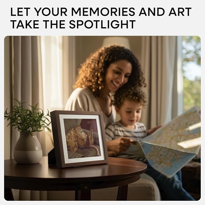Homeforia 8x8 Picture Frame Brown, High-End Dark Oak 8 x 8 Square Brown Wood Frame with Mat 6 by 6 for Art, 8by8 Wooden Walnut Poster Frame Matted to 6x6 inch Photo, Tempered Glass, Wall Kit, Set of 3