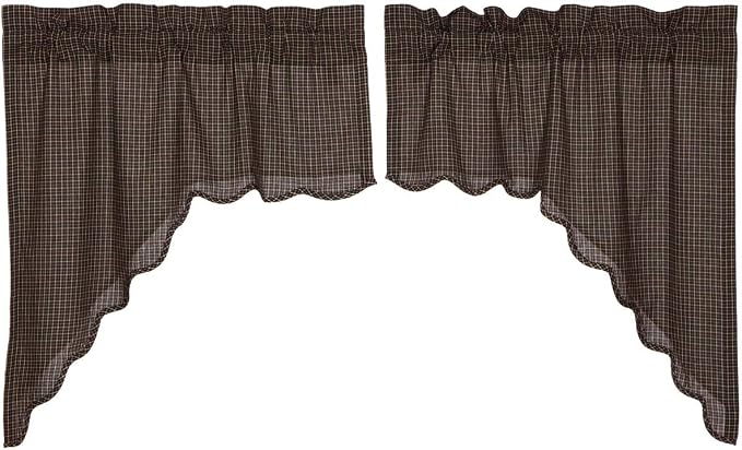 VHC Brands Kettle Grove Window Curtains, Plaid Swag Scalloped Set of 2 36x36x16