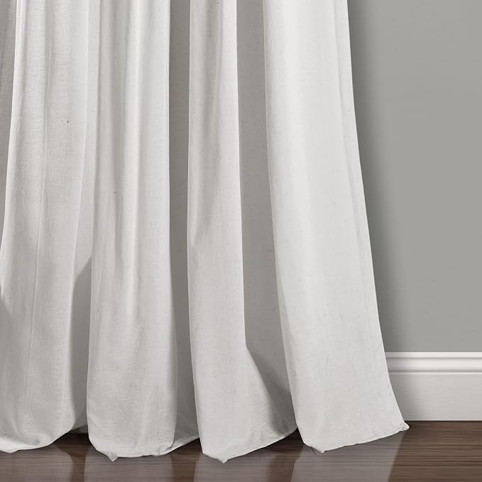 Lush Decor Linen Button Window Curtain Panel, Single, 40" W x 84" L, Blue & Off White- Country Curtains - Rustic Decor - Color Block - Modern Farmhouse Curtains
