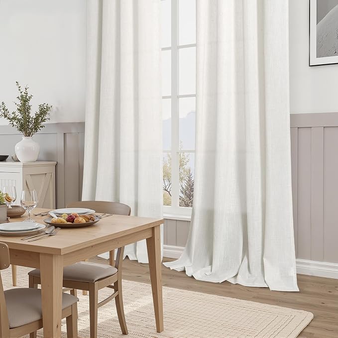 Aersas Linen Back Tab Curtains 84 Inches Long for Living Room Sheer Privacy Rod Pocket Window Drapes 2 Panels Set for Dining Room Bedroom Light Filtering Modern Farmhouse Curtain 52x84 Beige White