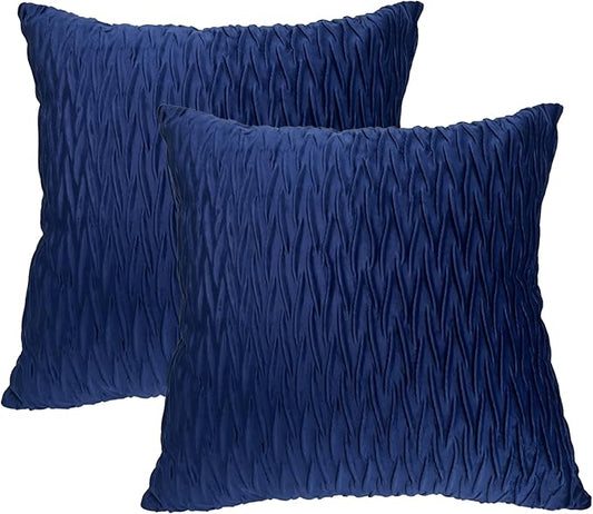 18x18 Inch Soft Velvet Throw Pillow Covers Set of 2 Soft Decorative Cushion Cases with Texture for Sofa Couch Bed Living Room (Navy)