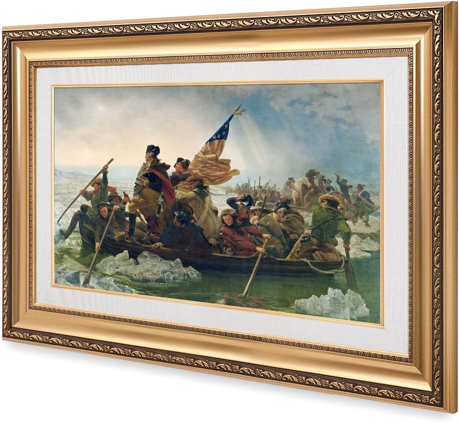 DECORARTS - 'Washington Crossing the Delaware', Emanuel Leutze Classic Art, Giclee Prints on Canvas with matching Golden Frame for Home Decor. Canvas Print Size: 30x20in Total Framed Size: 36x26