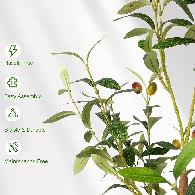 7FT Artificial Olive Tree - Indoor Tall Faux Olive Trees with Planter, Large Fake Olive Silk Tree Realistic Olive Plants with Branches and Fruits for Home Decor Office Living Room