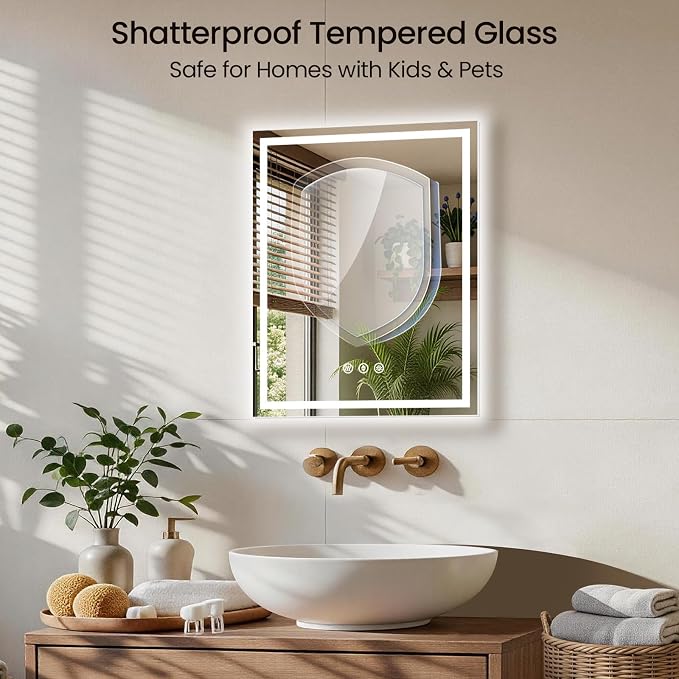 24X32 LED Bathroom Mirror with Lights, Anti-Fog, Backlit + Front Lit (CRI>90), Lighted Bathroom Vanity Mirror for Wall, Memory Function, Dimmable, Tempered Glass, Shatter-Proof