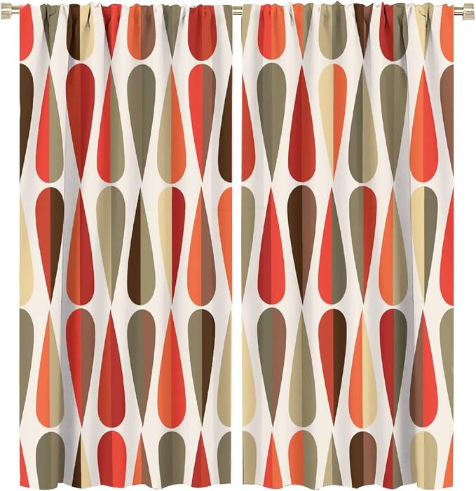 JESTRONRY Mid Century Curtains,Modern Abstract Triangular Retro Design Room Darkening Door Window Rod Pocket Curtain for Living Room Bedroom Kitchen Bathroom 63x72in