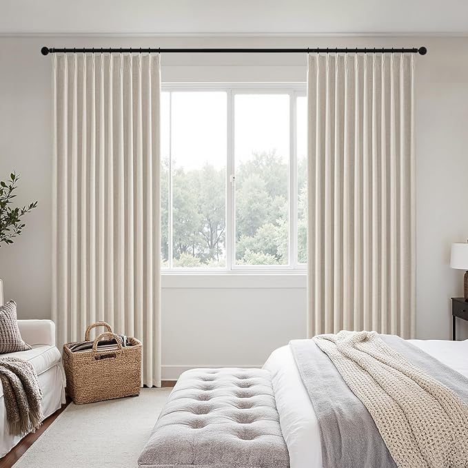 MIULEE Beige Pinch Pleated 100% Blackout Linen Curtains 90 Inch Length 2 Panels Set, Black Out Memory Trained Pleat Curtains Light Blocking Room Darkening Drapes for Bedroom Living Room Window