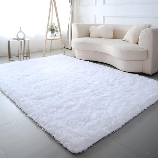 White Rug 5x8 for Living Room: White Fluffy Area Rugs for Bedroom - Shag Area Rug,Indoor Ultra Soft Fluffy Plush Carpet for Living Room,Bedroom (5x8 Feet)