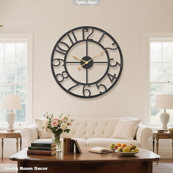 Pytha Sight Large Wall Clock for Lving Room,16 Inch Modern Industrial Decorative Metal Silent Battery Operated Big Arabic Numerals Wall Clocks for Bedroom,Kitchen,Dining Room,Office,Kitchen