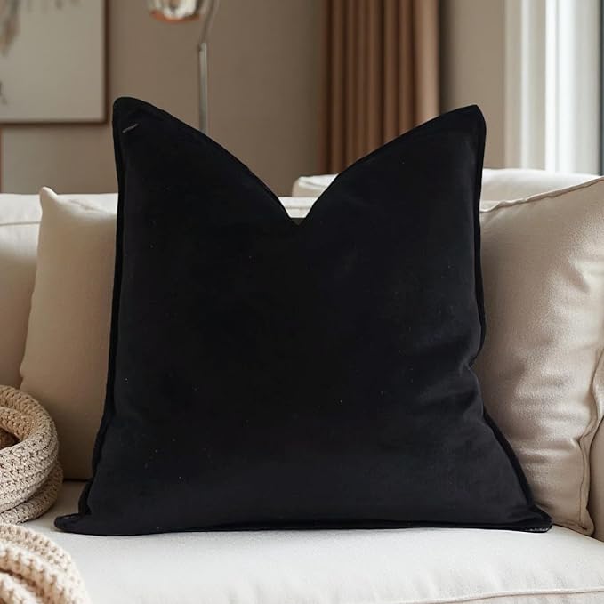 Velvet Pillow Cover Black 18x18 Inch - Luxury Crushed Velvet Decorative Throw Pillow Case for Living Room Sofa Bed (1 Pack)