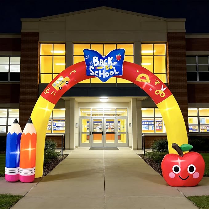 DomKom 10FT Back to School Inflatable Arch – Featuring Open Book, Colorful Pencils & Apple Decor, Ideal for 2026 First Day of School & Kindergarten Graduation, Blow-up Archway for Yard Decor