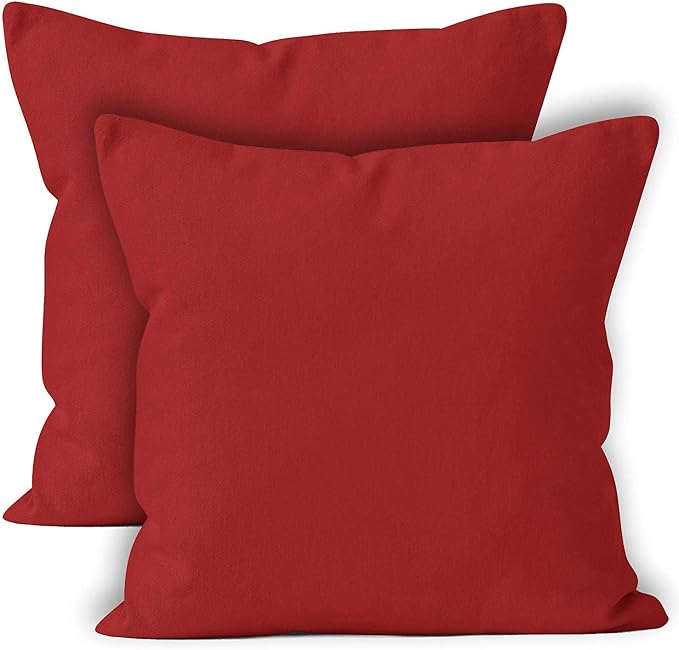 Encasa XO Throw Pillow Covers 16x16 in Set of 2 Deep Red | No Inserts | Cotton Pillow Covers for Living Room, Bed, Sofa, Couch | Decorative Cushion Covers with Improved Zipper