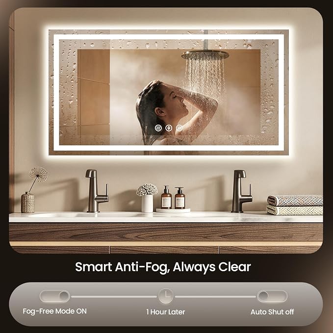 60X36 LED Bathroom Mirror with Lights, Anti-Fog, Backlit + Front Lit, Lighted Bathroom Vanity Mirror for Wall, Memory Function, Dimmable, Tempered Glass, Shatter-Proof