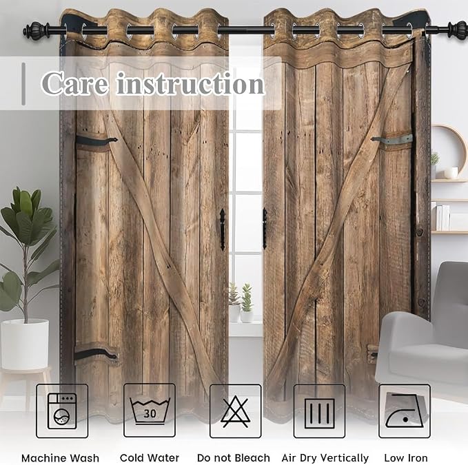 Rustic Curtains Vintage Wood Barn Door Old Garage Door American Native Country Farmhouse Farm Style Rural Art Architecture Living Room Bedroom Window Drapes Treatment,53x96 inch,2 Panels