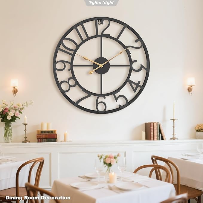 Pytha Sight 20 Inch Large Oversized Wall Clocks for Living Room Decor,Battery Operated Silent Non Ticking,Vintage Rustic Big Arabic Numeral Metal Wall Clock for Kitchen,Bedroom,Office,Dining Room
