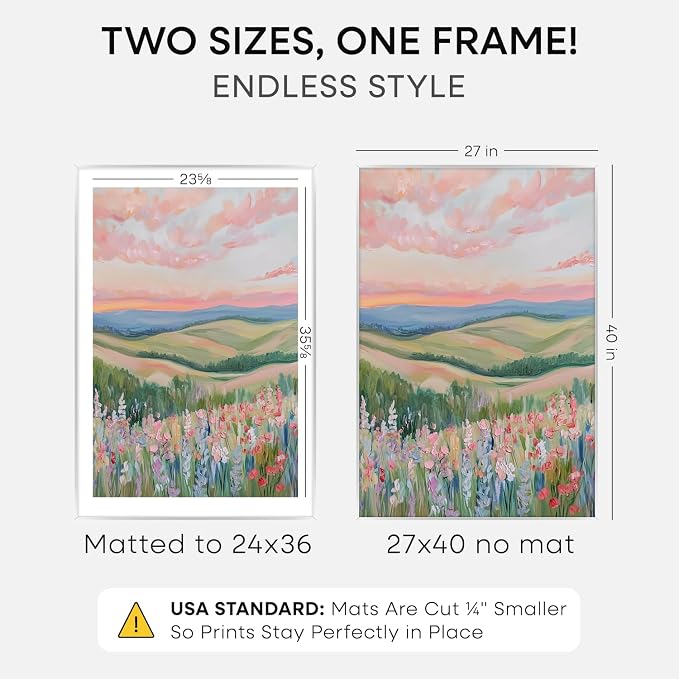 Homeforia Silver Poster Frame 27x40, High End Metal Large Picture Frame with Mat 24 x 36 Photo, Silver Movie Frames Matted to 24x36, 40x27 Thin Frames, Tempered Glass, Wall Kit, Set of 1
