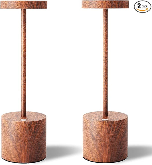 TBBGA LED Cordless Table Lamps Set of 2,Portable Rechargeable 5000mAh Outdoor Table Lamp,3 Color Stepless Dimming Battery Powered Lamp, Table Light for Outside/Patio/Restaurant/Home.(Wood Grain)