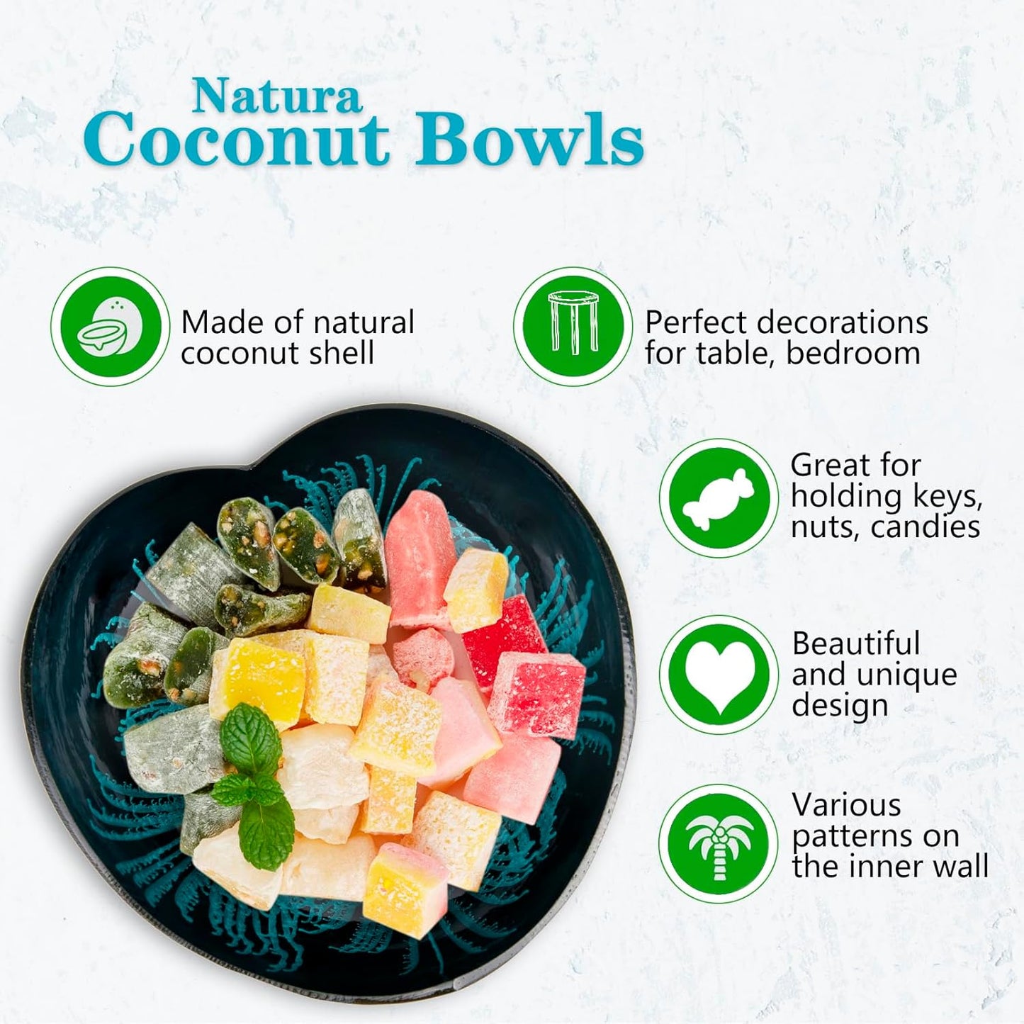 Coconut Bowls Decorative Candy Dish - Heart Acai Bowl, Natural Wooden Candy Dish, Key Bowl Holder for Entryway Table, Yogurt Smoothie Nuts Dessert Container, Rice Fruits Dry Snack Storage Shell Bowls