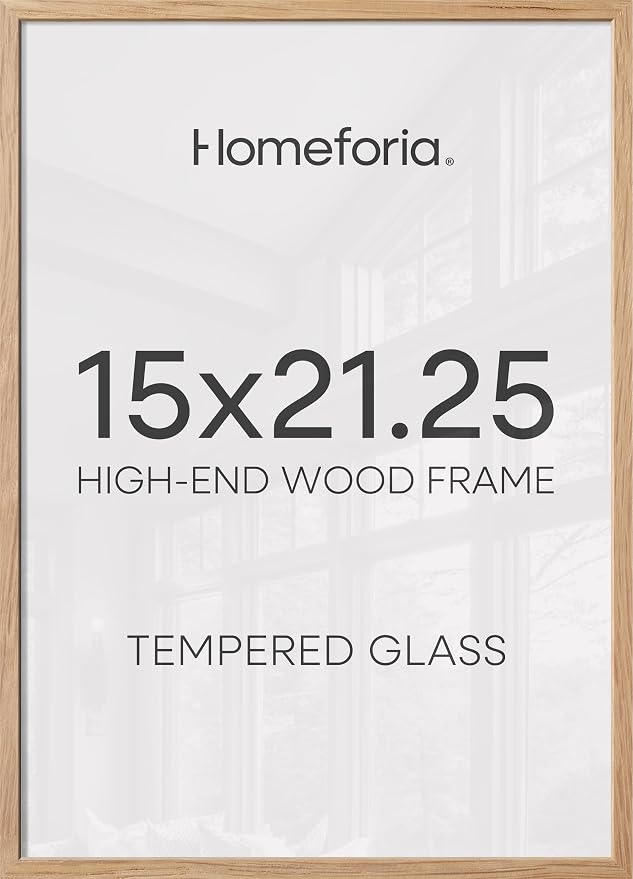 Homeforia 15x21.25 Puzzle Frame Wooden, High End Natural Oak 15 x 21.25 Picture Frames Light Wood without Mat, 21.25x15 Poster Frame for Wall, 15by21.25 Thin Frames, Tempered Glass, Wall Kit, Set of 3