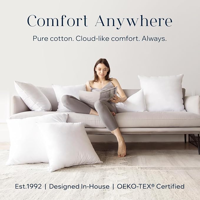 Phantoscope 24 x 24 Pillow Inserts - Throw Pillow Inserts with 100% Cotton Cover - 24 Inch Square Forms Pillow Sham Stuffer - Decorative Couch Cushion Pillows (1 Pack, 24 Inches)