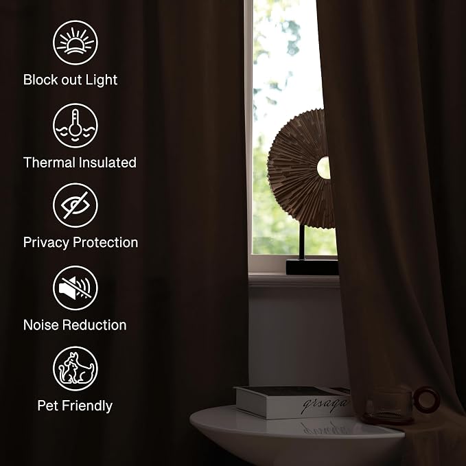 StangH Blackout Velvet Curtains 96 inches Brown Fall Decor, 2 Panels | Thermal Insulation, 300GSM Heavy Soft Velvet, Privacy & UV Protection, Bedroom, Living Room, Dining Room, Bathroom, Office
