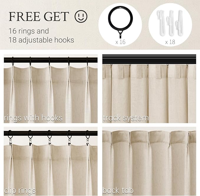Topfinel Pinch Pleated Curtains 90 Inches Long 2 Panels Set,Sand Beige Semi Sheer Cotton Blend Fabric Aesthetic Advanced Curtain Drapes for Living Room Bedroom,40x90 inch Length