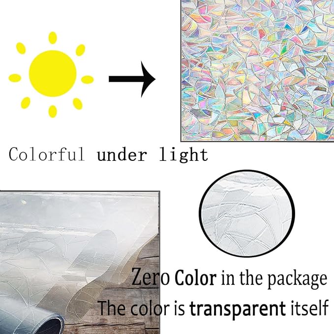 Finnez Window Privacy Film Window Film 3D No Glue Glass Sticker for Glass Door Home and Office Heat Control Anti UV 17.5 x 157.4 inches