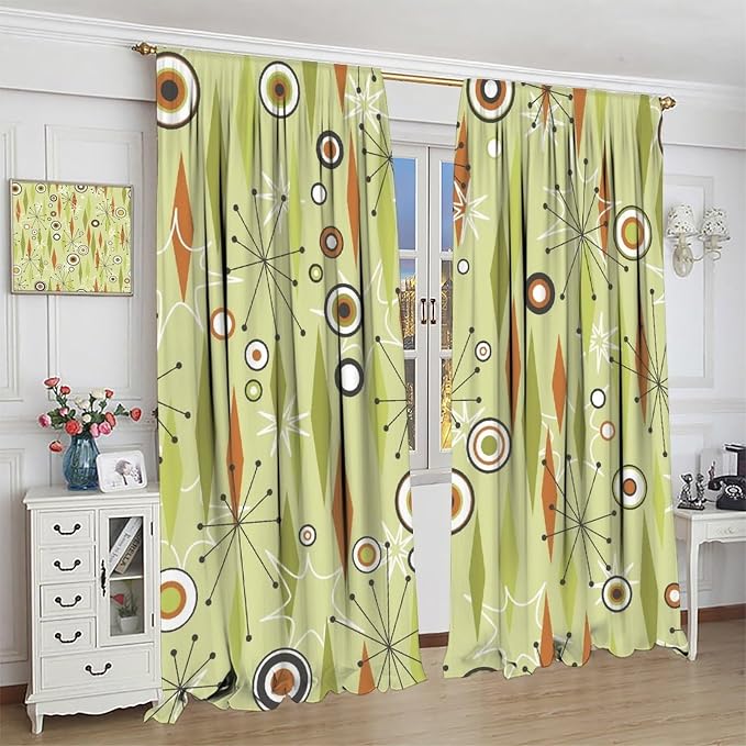 JESTRONRY Mid Century Curtains,Vintage 1950s Modern Retro Atomic Pattern Blackout Rod Pocket Window Drapes for Living Room Bedroom Kitchen Bathroom Home Decor 52x84in