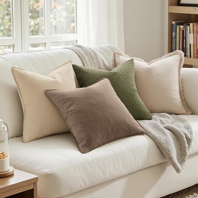 MIULEE Pack of 2 Decorative Linen Pillow Covers 24x24 Inch Coco Brown | Boho Farmhouse Modern Soft Accent Euro Shams Throw Pillows for Bed Neutral Cushion Covers Sofa Couch Living Room Home Decor