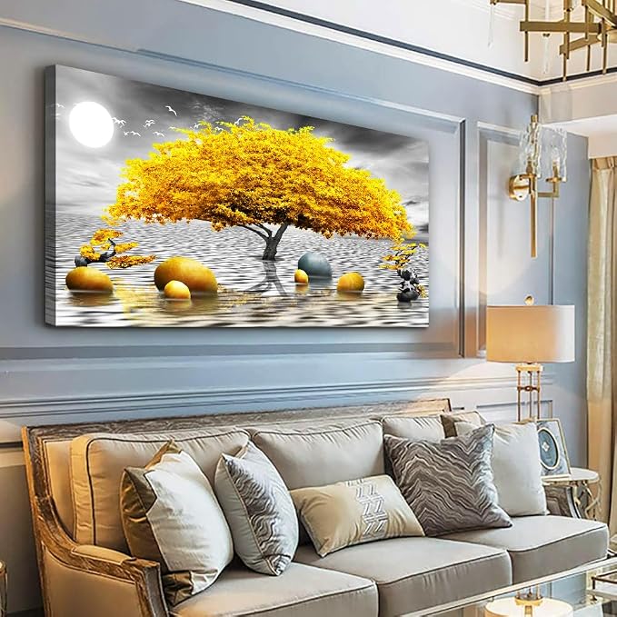 MHARTK66 Wall Decorations For Living Room Canvas Wall Art For Bedroom Abstract Wall Decor Black And White Canvas Art Yellow Tree Paintings Bathroom Home Decoration Hang Pictures Office Large Artworks
