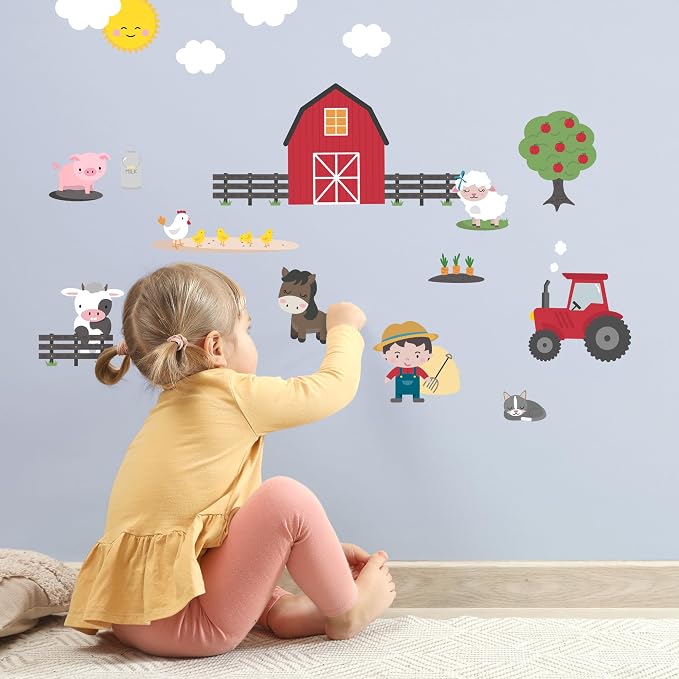 Removable Wall Decals for Kids Room – Peel and Stick Wall Stickers for Girls & Boys Bedroom, Playroom & Nursery – Easy to Apply Wall Decor - Farm Stickers for Kids
