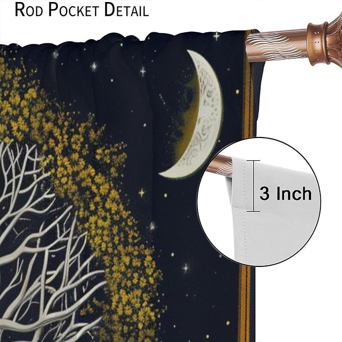 Sun Moon Blackout Curtains, Vintage Abstract Sun Moon Tree of Life Bohemian Mystic Window Drapes, for Bedroom Living Room 42" W X 54" L
