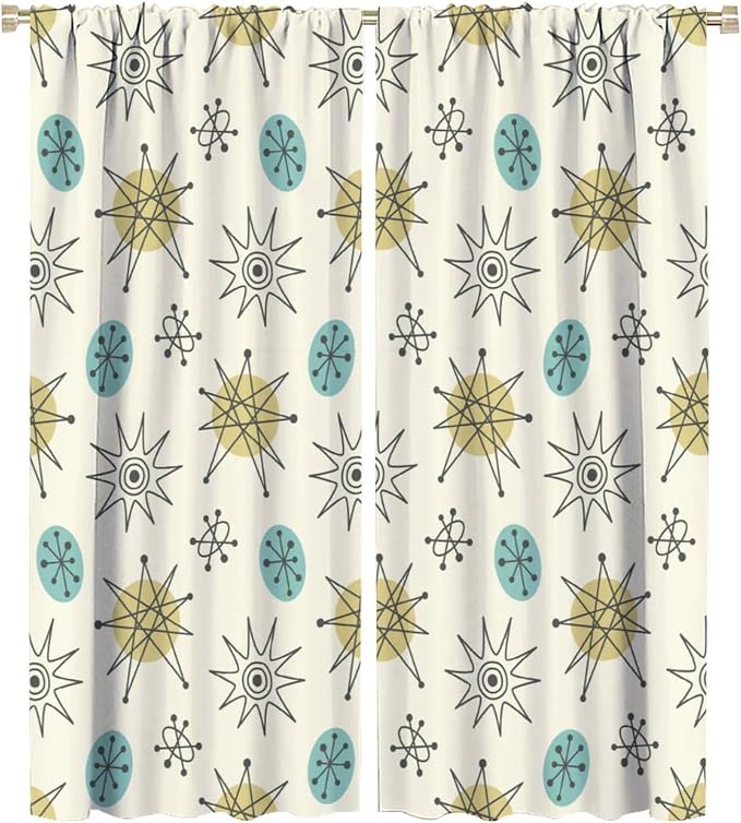 JESTRONRY Mid Century Modern Curtains. Retro 1950s Vintage Style Atomic Background Home Fabric Living Room Bedroom Kitchen Bathroom Decor 42x54in