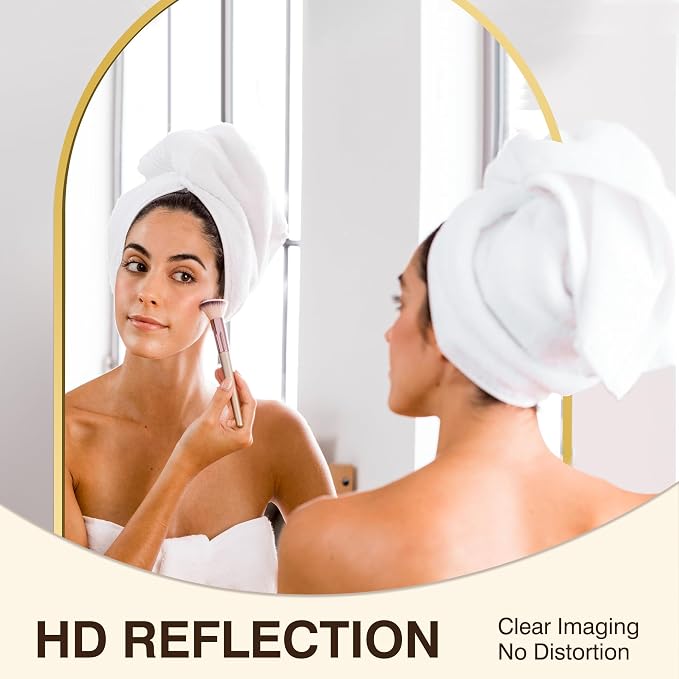 FICTOR Bathroom Mirror for Wall, Arched Vanity Bathroom Mirror for Over Sink, Metal Framed with HD Shatter-Proof Glass for Entryway, Living Room,Bedroom(24”x 36”, Gold)