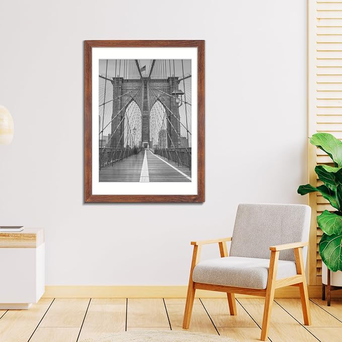 LaVie Home 20x28 Poster Frame Brown, Display Pictures 18x24 with Mat or 20x28 Without Mat, Stable and Sturdy Picture Frame with Polished Plexiglass, Horizontal and Vertical Format of The Wall（1 Pack）