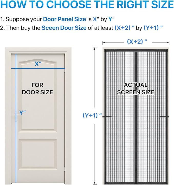 Heavy Duty Door Screen Magnetic Closure, LOVIGA Thickened Fiberglass Screen Door Mesh, Self Sealing, Tear Resistant, Easy Assemble, Fine Mesh Keep Bugs Out Fit Door Size 38 Inch X 95 Inch Black