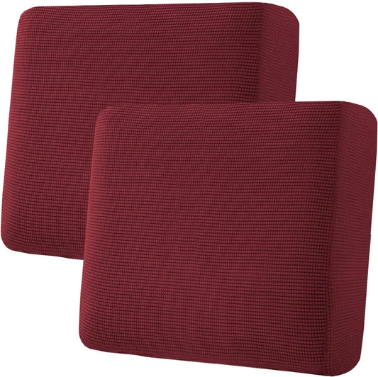 H.VERSAILTEX Super Stretch Individual Seat Cushion Covers Sofa Covers Couch Cushion Covers Slipcover Sets Thick Jacquard Textured Twill Fabric (2 Piece Large Sofa Cushion Covers, Burgundy Red)