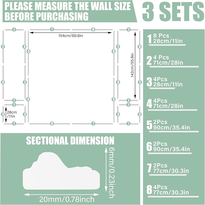 Pangda DIY Peel and Stick Wall Moulding Kit Flat Wall Molding Kit Pre Made Accent Wainscoting Panel for Home TV Interior Decor(Contemporary Symmetry)