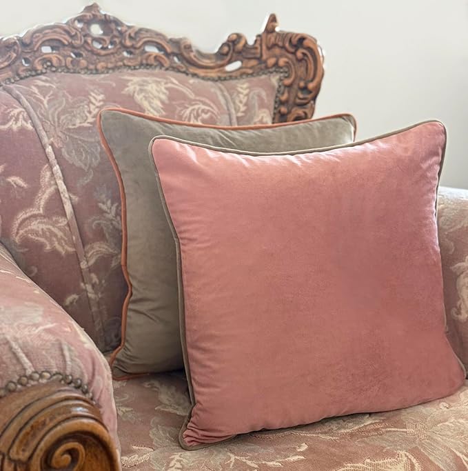 Decorative Throw Pillow Set of 4, 18" x 18" Solid Colorful Velvet Accent Pillow Covers, Terracotta Earth