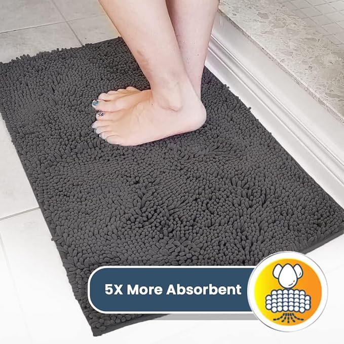 Muddy Mat® | Super Water Absorbent Door Mat Indoor, Microfiber Quick Dry Chenille Entryway Rug, Slip Resistant Front Door Mat, Indoor Mats for Entryway, Machine Washable Pet Rug, Charcoal 24" x 96"