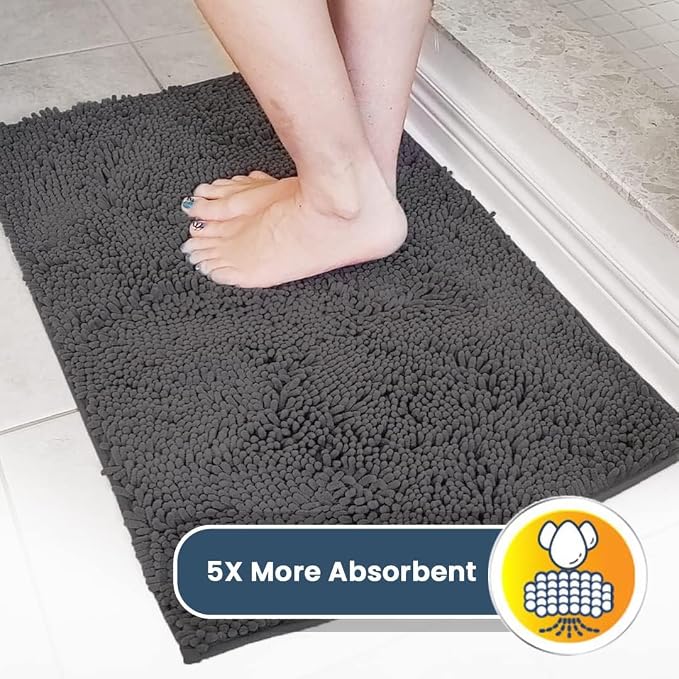 Muddy Mat® | Super Water Absorbent Door Mat Indoor, Microfiber Quick Dry Chenille Entryway Rug, Slip Resistant Front Door Mat, Indoor Mats for Entryway, Machine Washable Pet Rug, Charcoal 36"x60"