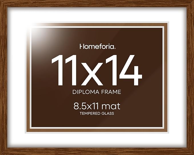 Homeforia 11x14 Diploma Frame Brown Wood, High End Dark Oak 11 x 14 Certificate Frames with Mat 8.5x11, 14x11 Document Matted Frame, Walnut Wooden Graduation Frames, Tempered Glass, Wall Kit, Set of 2
