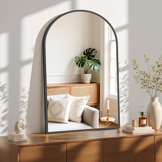 NEWBULIG 26X38 Inch Arched Bathroom Mirror for Wall, Vanity Bathroom Mirrors for Over Sink Tempered Glass, Anti-Rust Arched Metal Framed, Hangs Horizontally or Vertically, Farmhouse Home Decor, Black