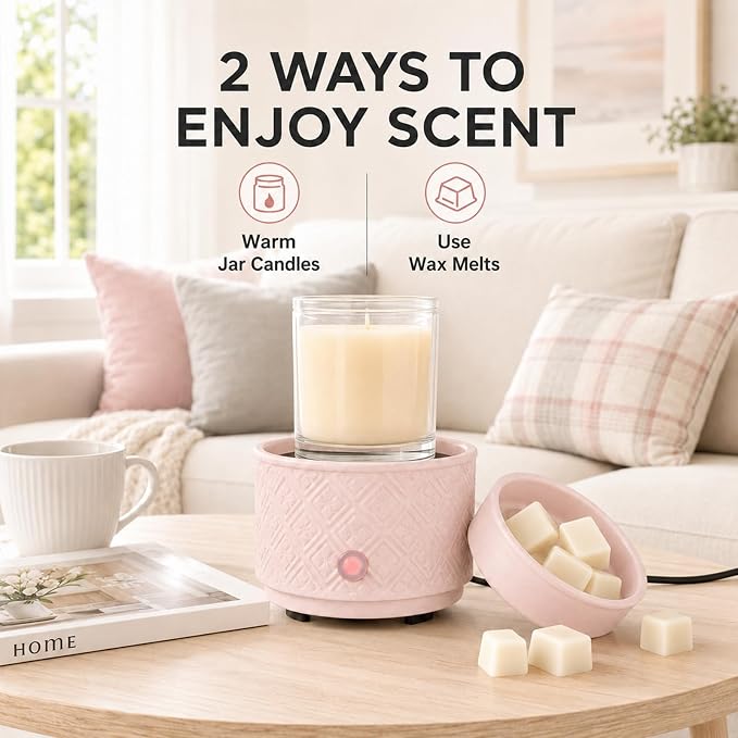 Wax Melt Warmer for Scented Wax,3-in-1Ceramic Wax Warmer Fragrances Candle Oils, Home Fragrance Burner,Electric Candle Warmer Perfect Christmas Gifts for Mom Women(Pink)
